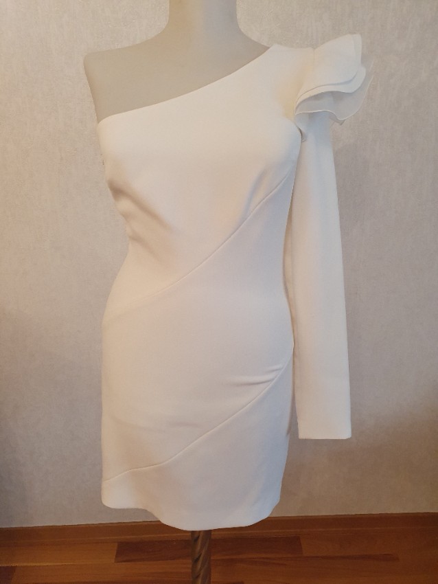 Preowned Rachel Zoe White One Shoulder Mini Dress Size S poly/acetate lining/contrast