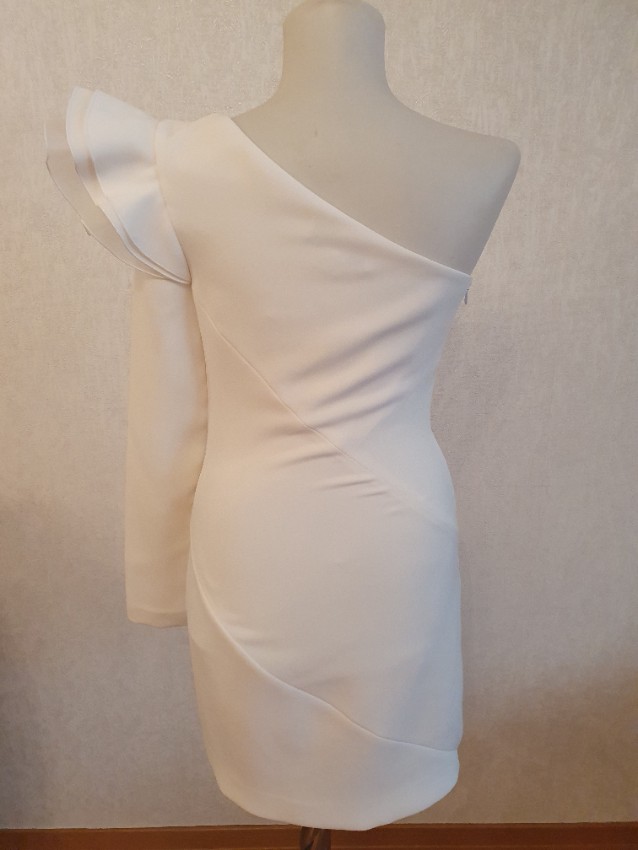 Preowned Rachel Zoe White One Shoulder Mini Dress Size S poly/acetate lining/contrast