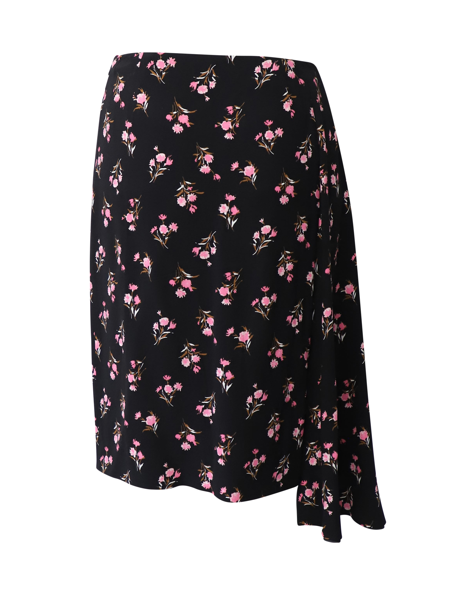 Prada Black Floral Printed Draped Midi Skirt Size XXS