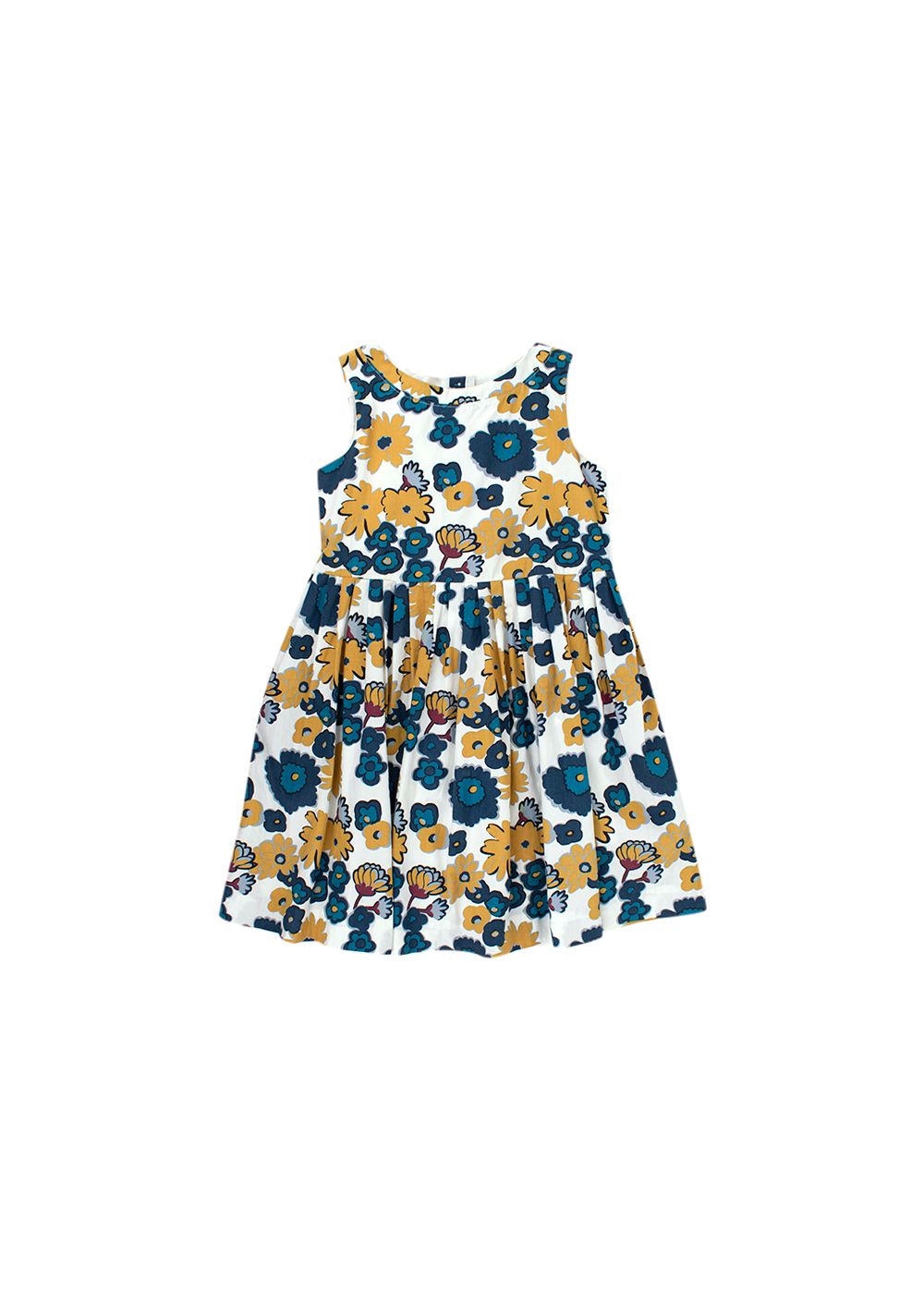 Boys Preowned Bonpoint Kids 10Y Ivory Blue  Yellow Flower Print Dress Size 10 Years + Multicolour cotton