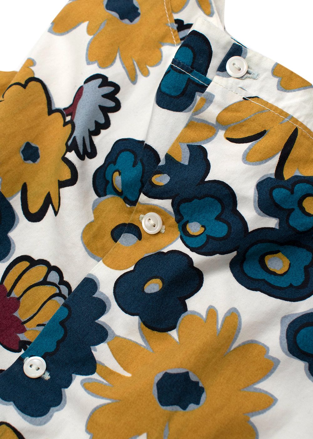 Boys Preowned Bonpoint Kids 10Y Ivory Blue  Yellow Flower Print Dress Size 10 Years + Multicolour cotton