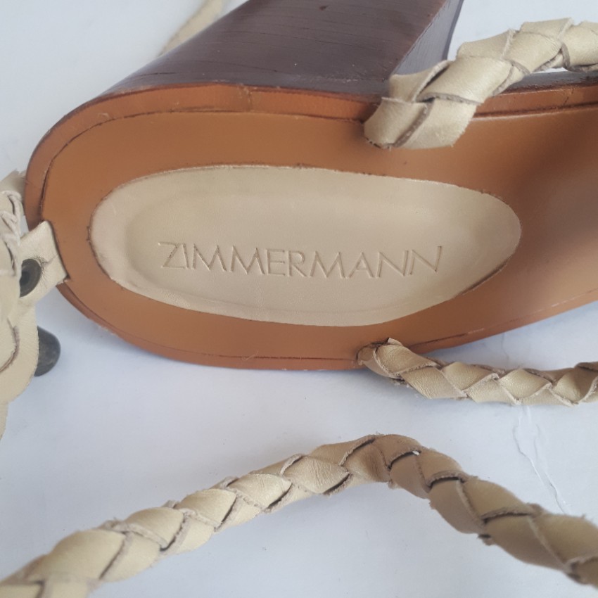 Preowned Zimmermann Woven Leather Beige Tie Heel Link Sandals Size 39 Beige/Nude