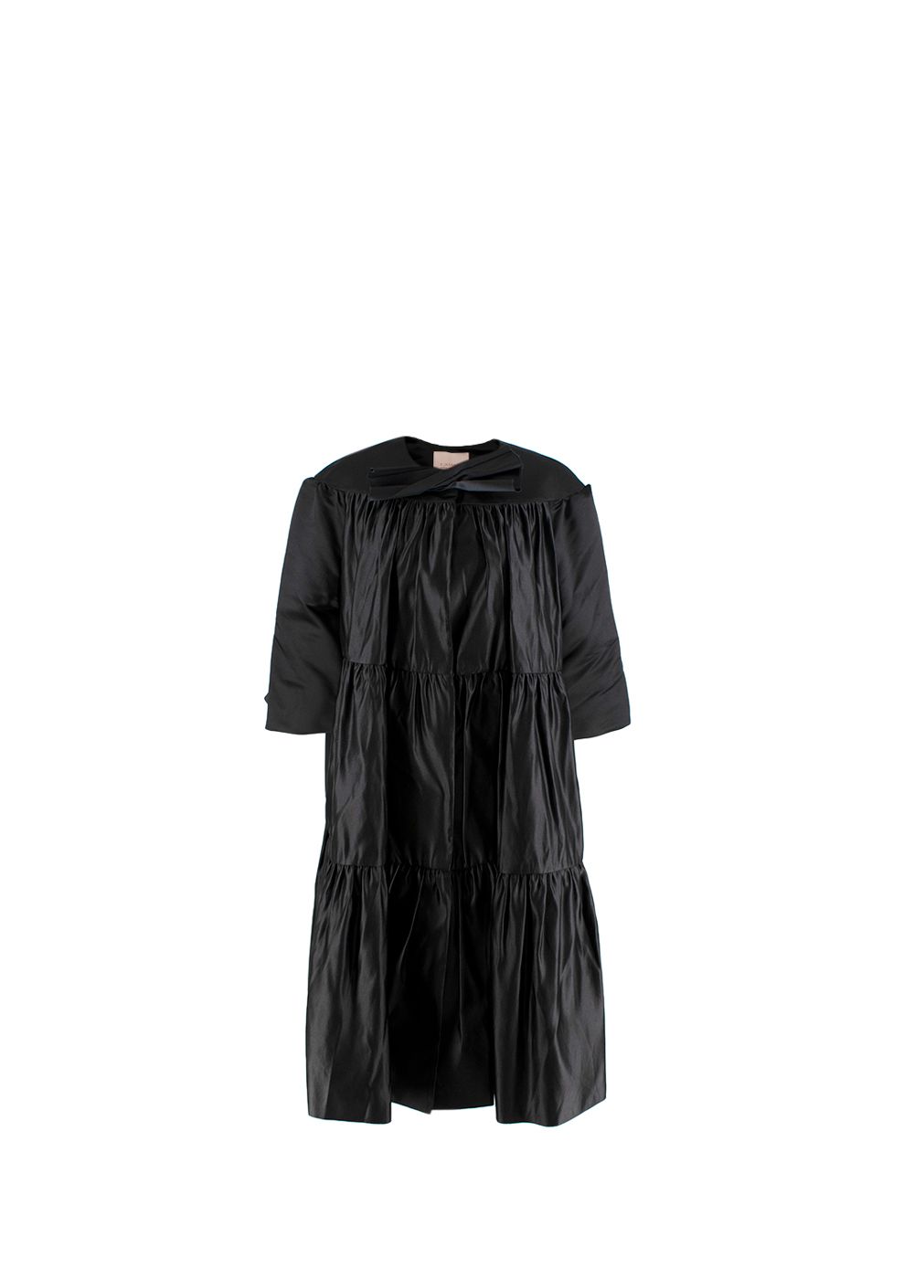 Preowned Roksanda Black Silk Long Pleated Coat Size S polyester