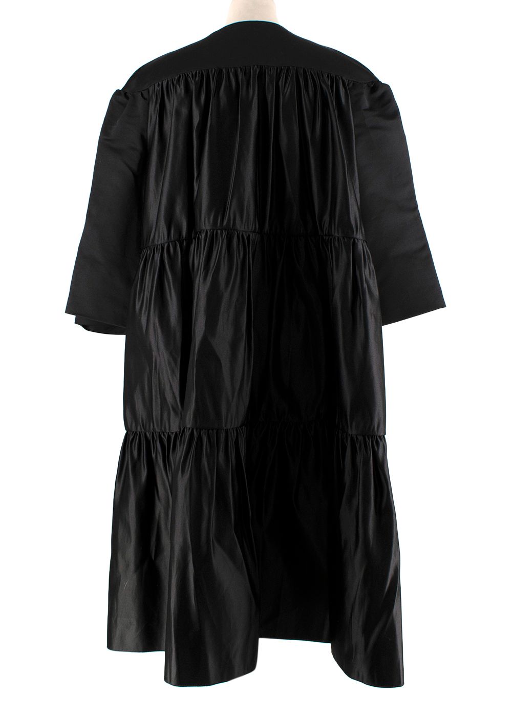 Preowned Roksanda Black Silk Long Pleated Coat Size S polyester