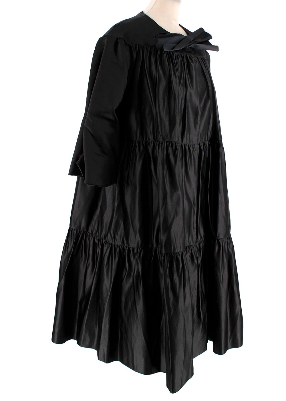 Preowned Roksanda Black Silk Long Pleated Coat Size S polyester