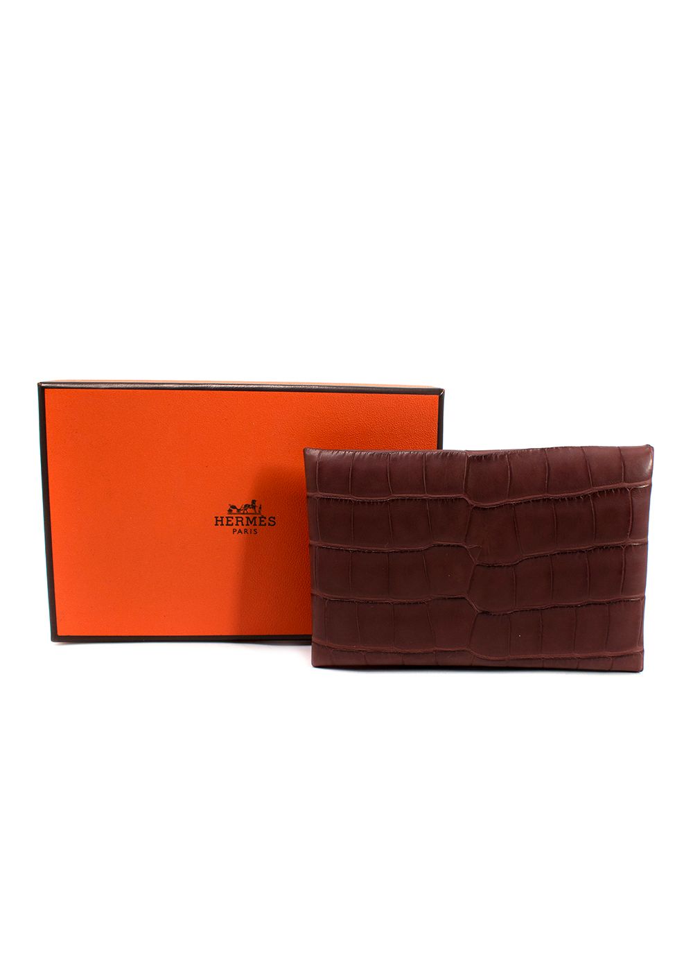 Hermes Burgundy Alligator Calvi Card Holder crocodile leather hardware-/palladium plated