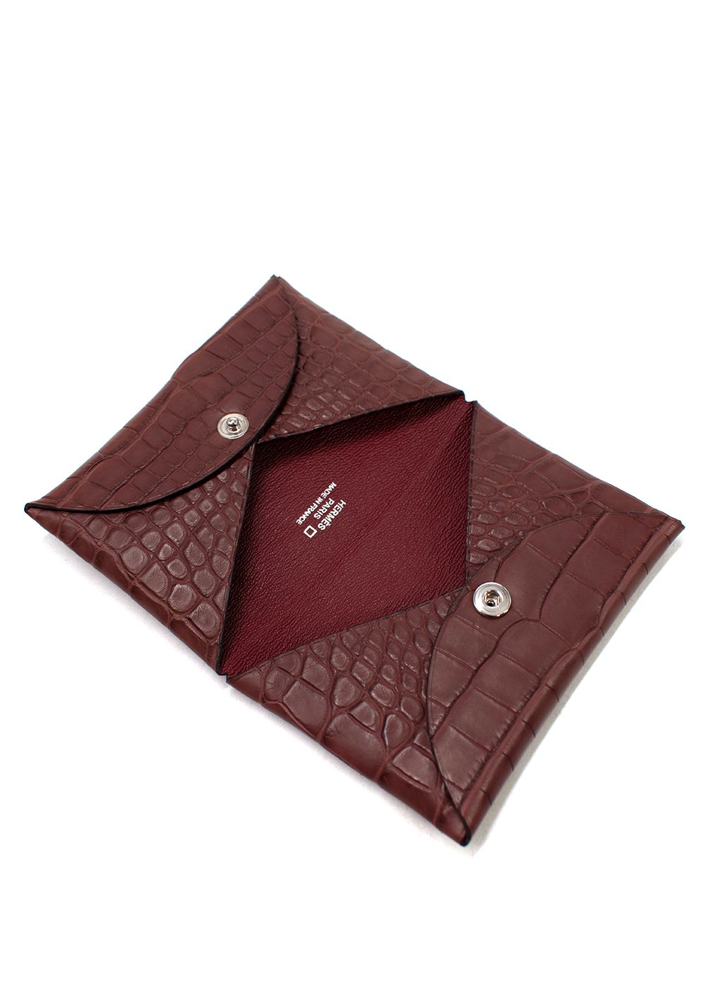 Hermes Burgundy Alligator Calvi Card Holder crocodile leather hardware-/palladium plated