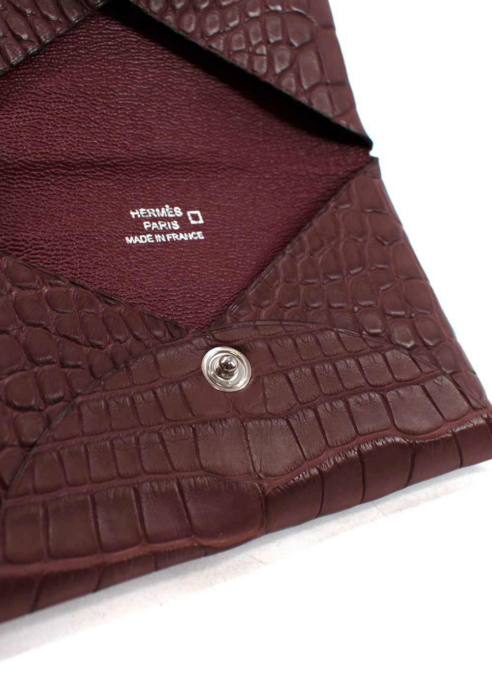 Hermes Burgundy Alligator Calvi Card Holder crocodile leather hardware-/palladium plated