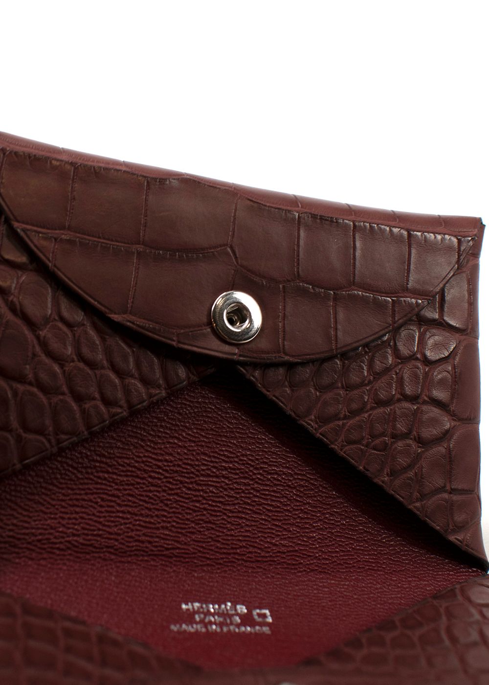 Hermes Burgundy Alligator Calvi Card Holder crocodile leather hardware-/palladium plated