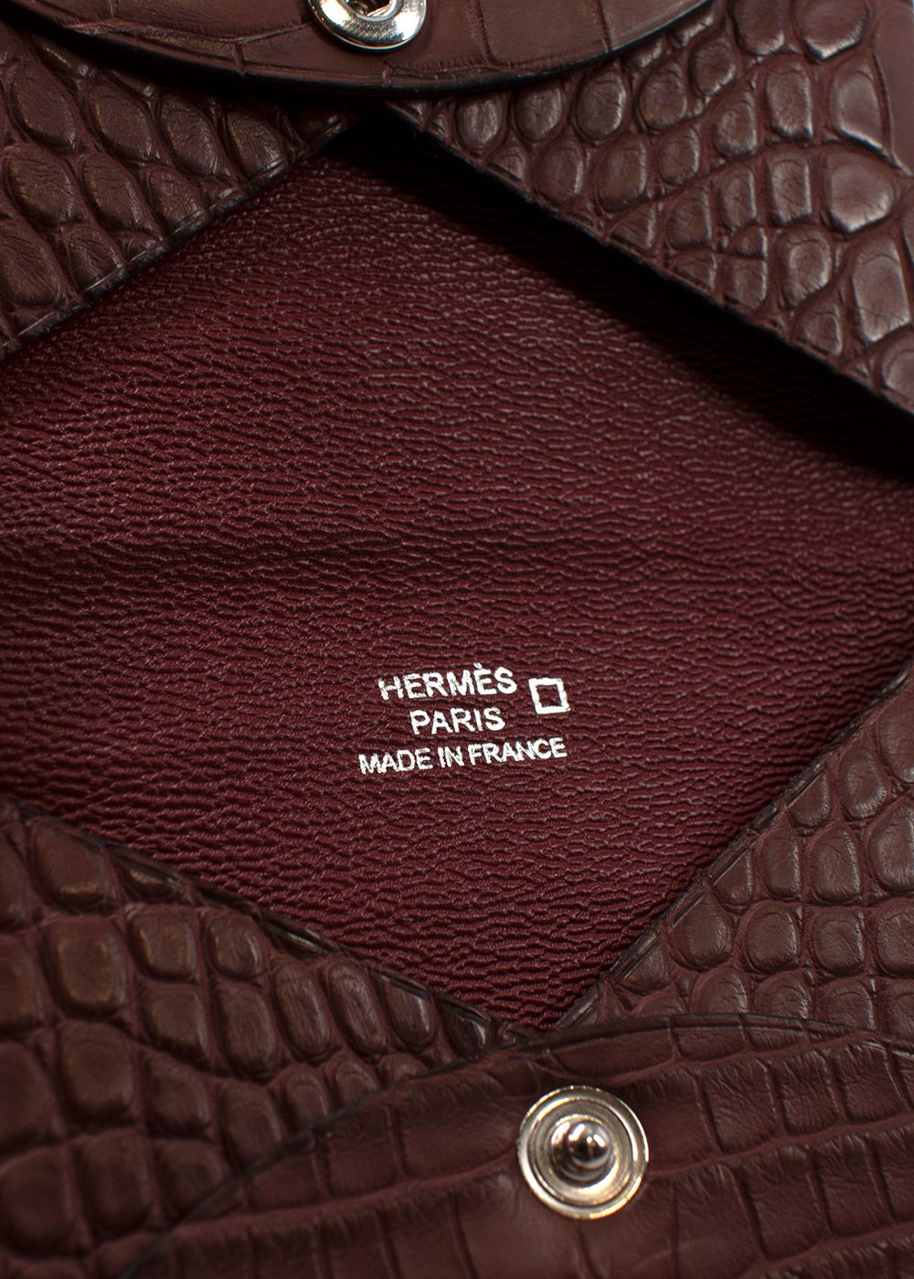 Hermes Burgundy Alligator Calvi Card Holder crocodile leather hardware-/palladium plated