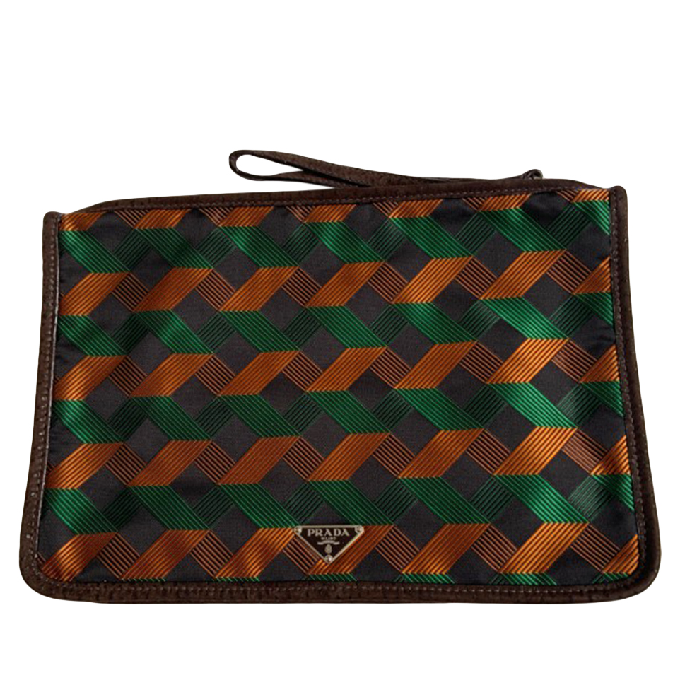 Prada limited edition Holiliday  Brown patterned clutch bag Size M