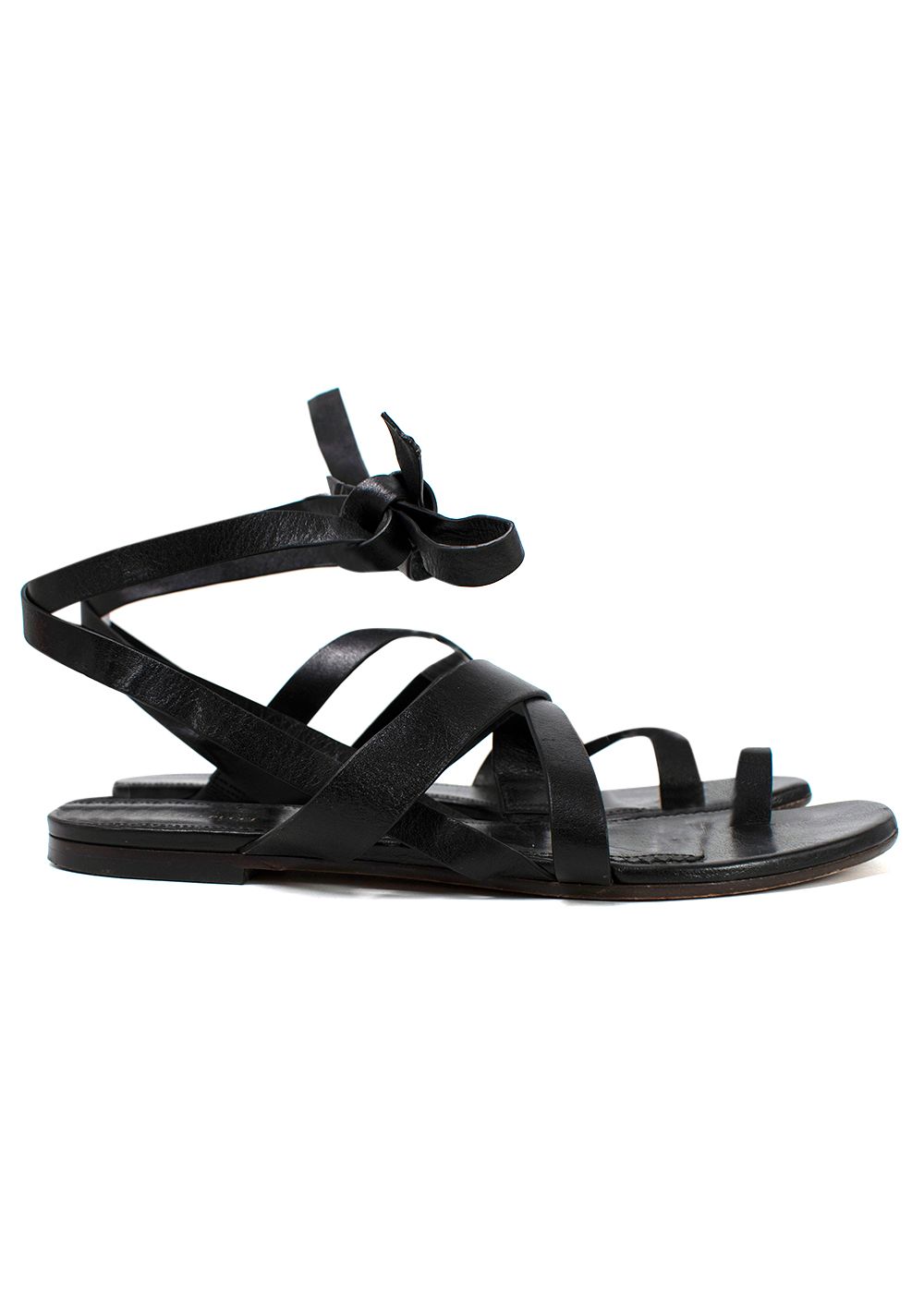 Preowned Emilio Pucci Black Leather Wrap Around Flat Sandals Size 385