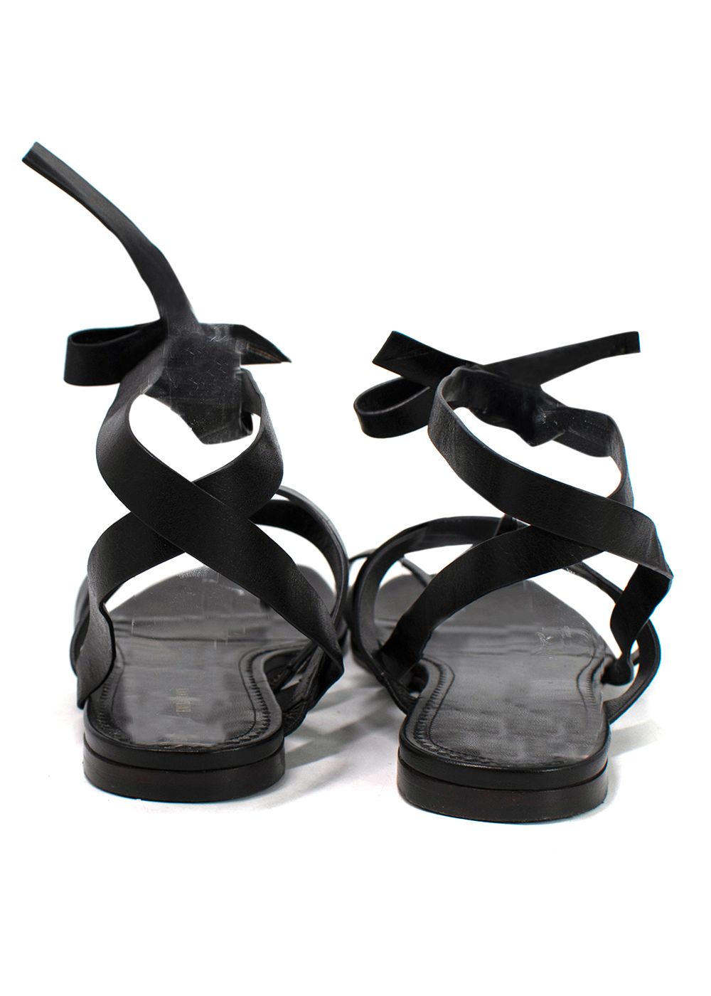 Preowned Emilio Pucci Black Leather Wrap Around Flat Sandals Size 385