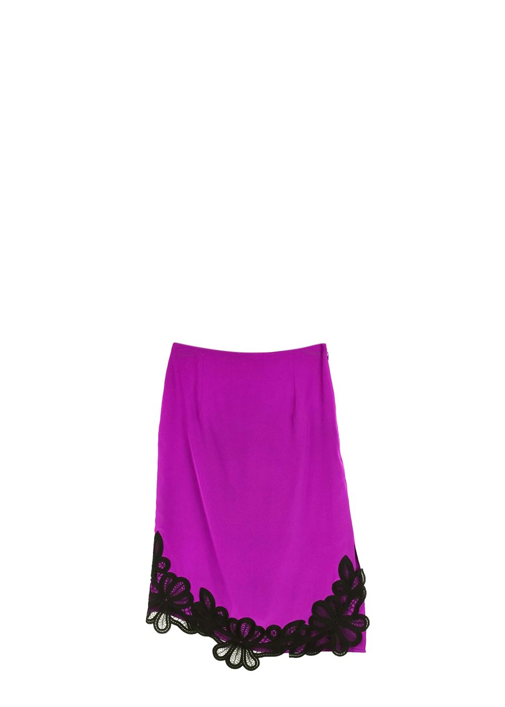 Victoria Beckham Plum Silk Crepe de Chine Lace Trimmed Skirt Size S