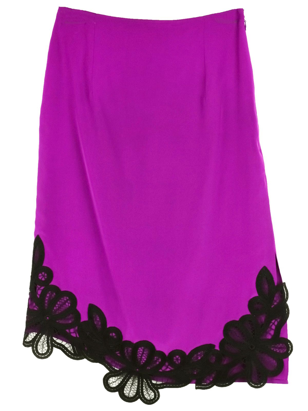 Victoria Beckham Plum Silk Crepe de Chine Lace Trimmed Skirt Size S