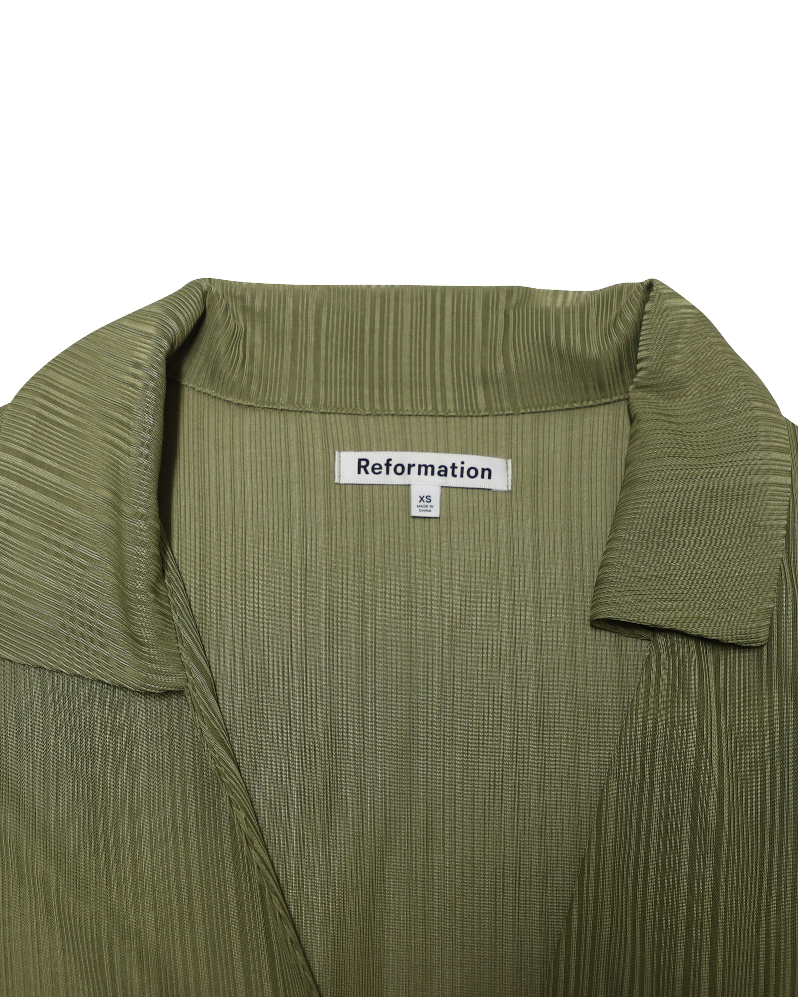 Preowned Reformation Khaki plisse pleated Kitty top Size XS green polyester