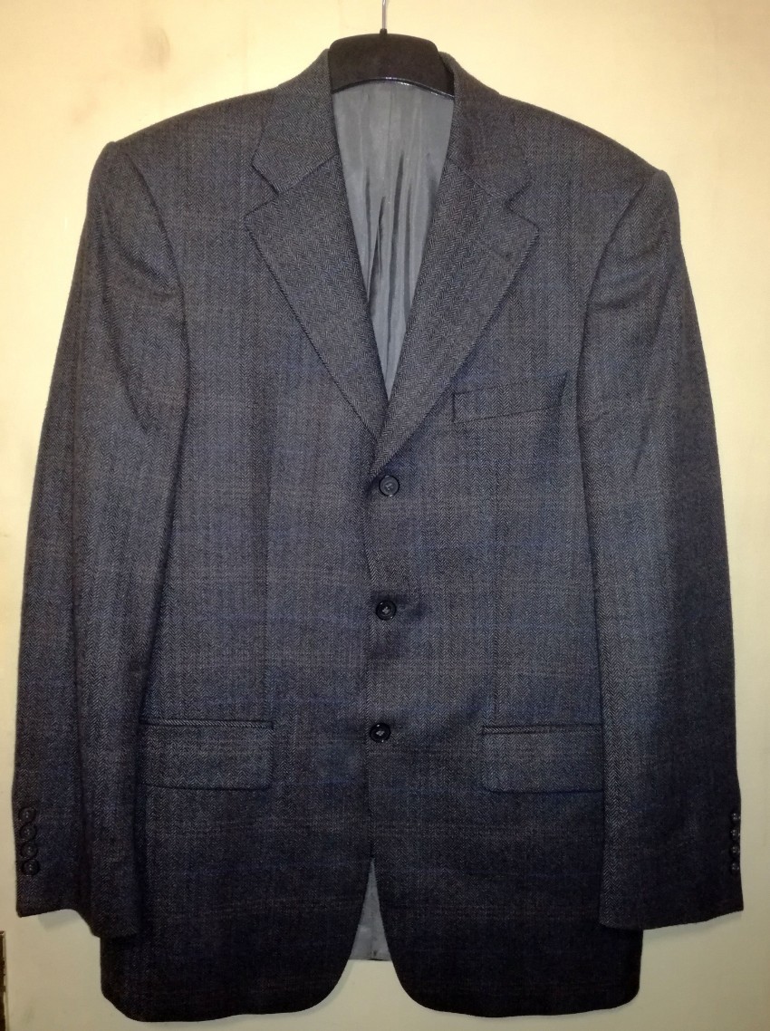 Men's Preowned Mario Barutti Wool  Cashmere Herringbone Blazer Size L Grey