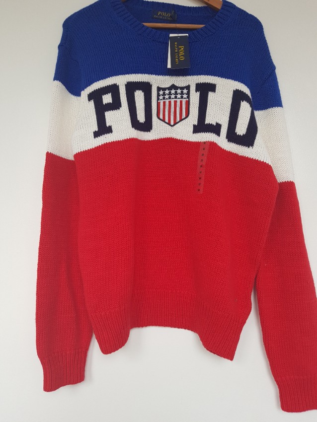 Men's Ralph Lauren Polo USA Flag Sweater Size M Red cotton