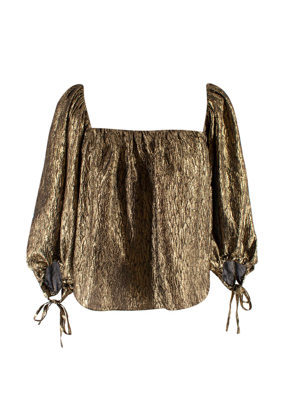 Preowned Saint Laurent Metallic Jacquard Silk Blouse Size XS Gold