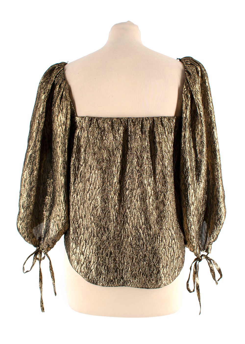 Preowned Saint Laurent Metallic Jacquard Silk Blouse Size XS Gold