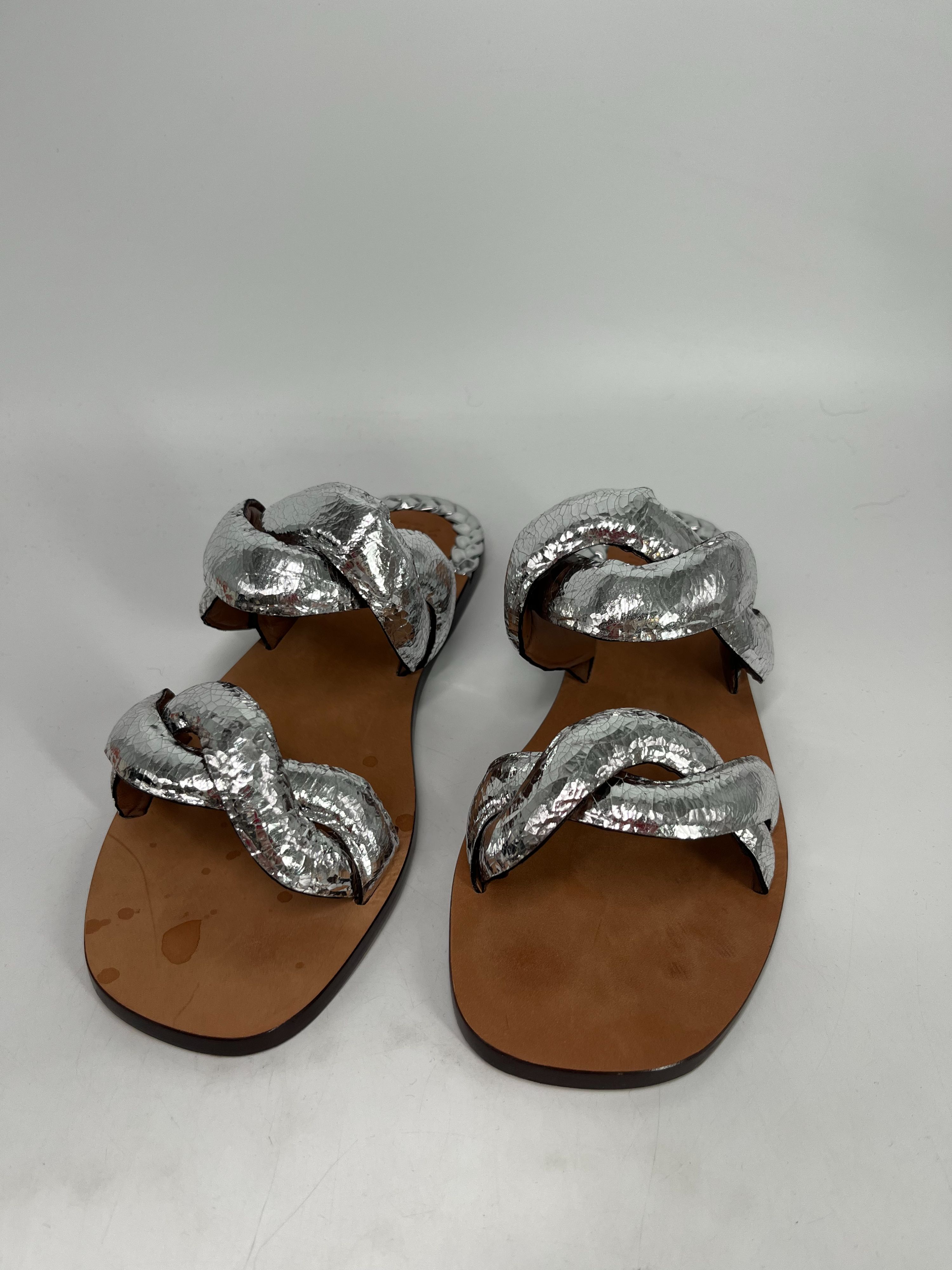 Preowned Tressé Silver Braided Leather Sandals Size 40