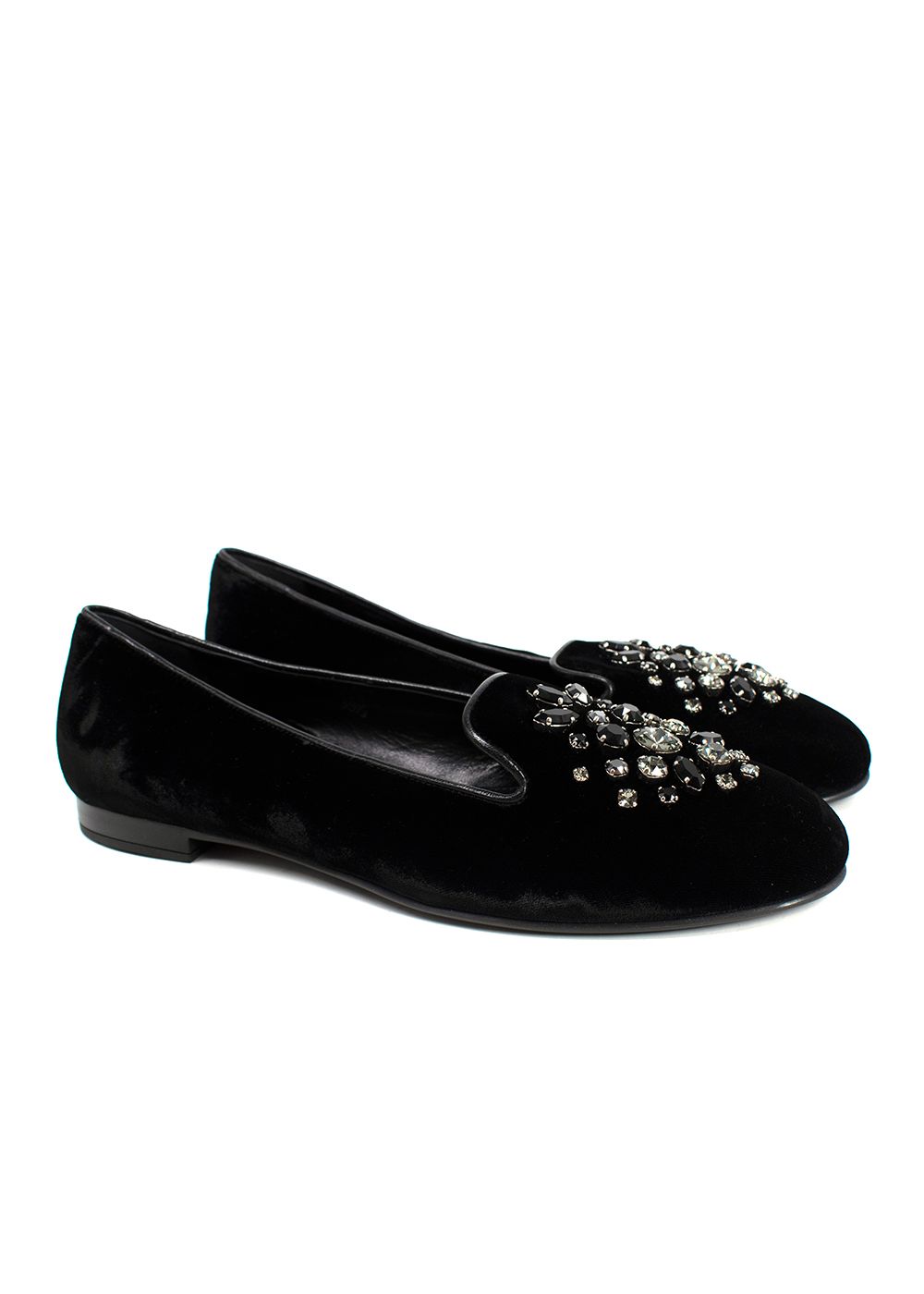 Church's Black Velvet Crystal Embellished Loafers Size 395