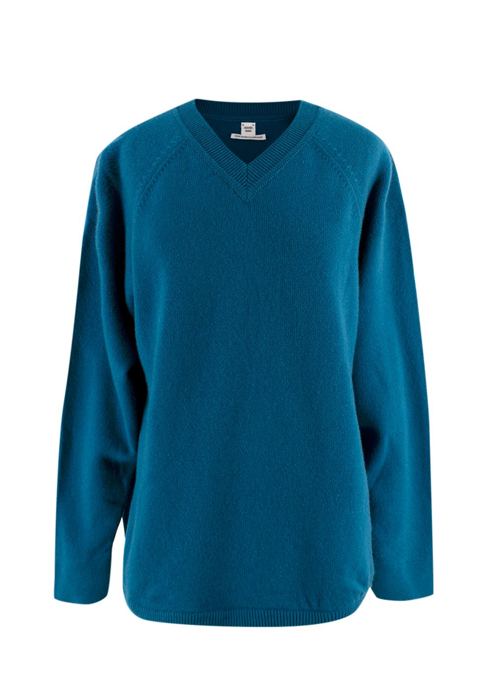 Hermes Teal V-Neck Cashmere Jumper Size S