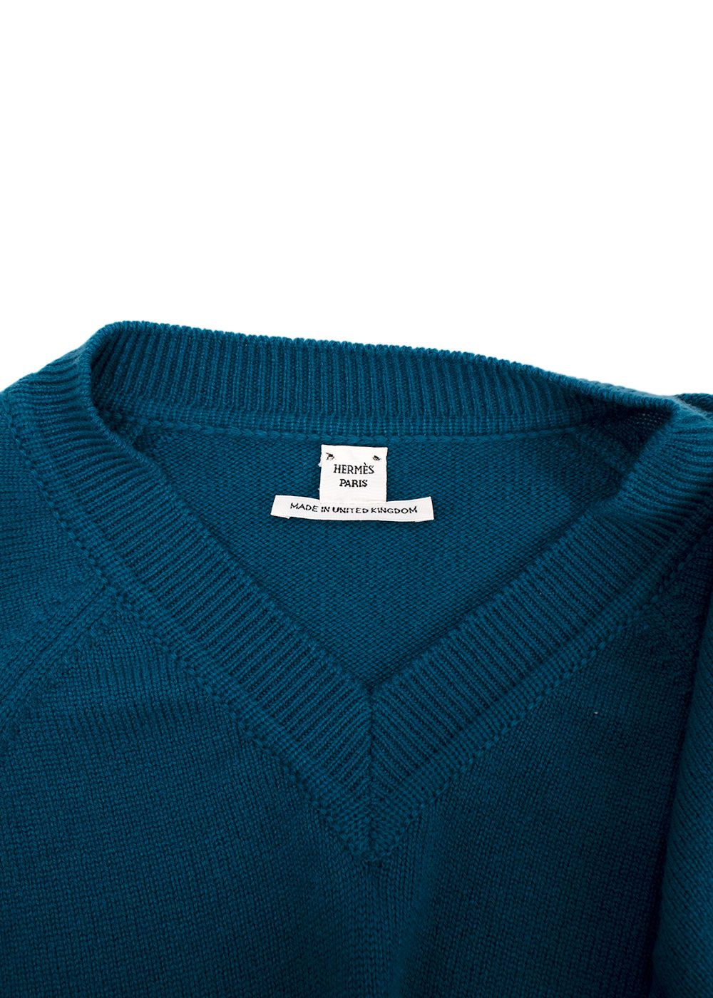 Hermes Teal V-Neck Cashmere Jumper Size S