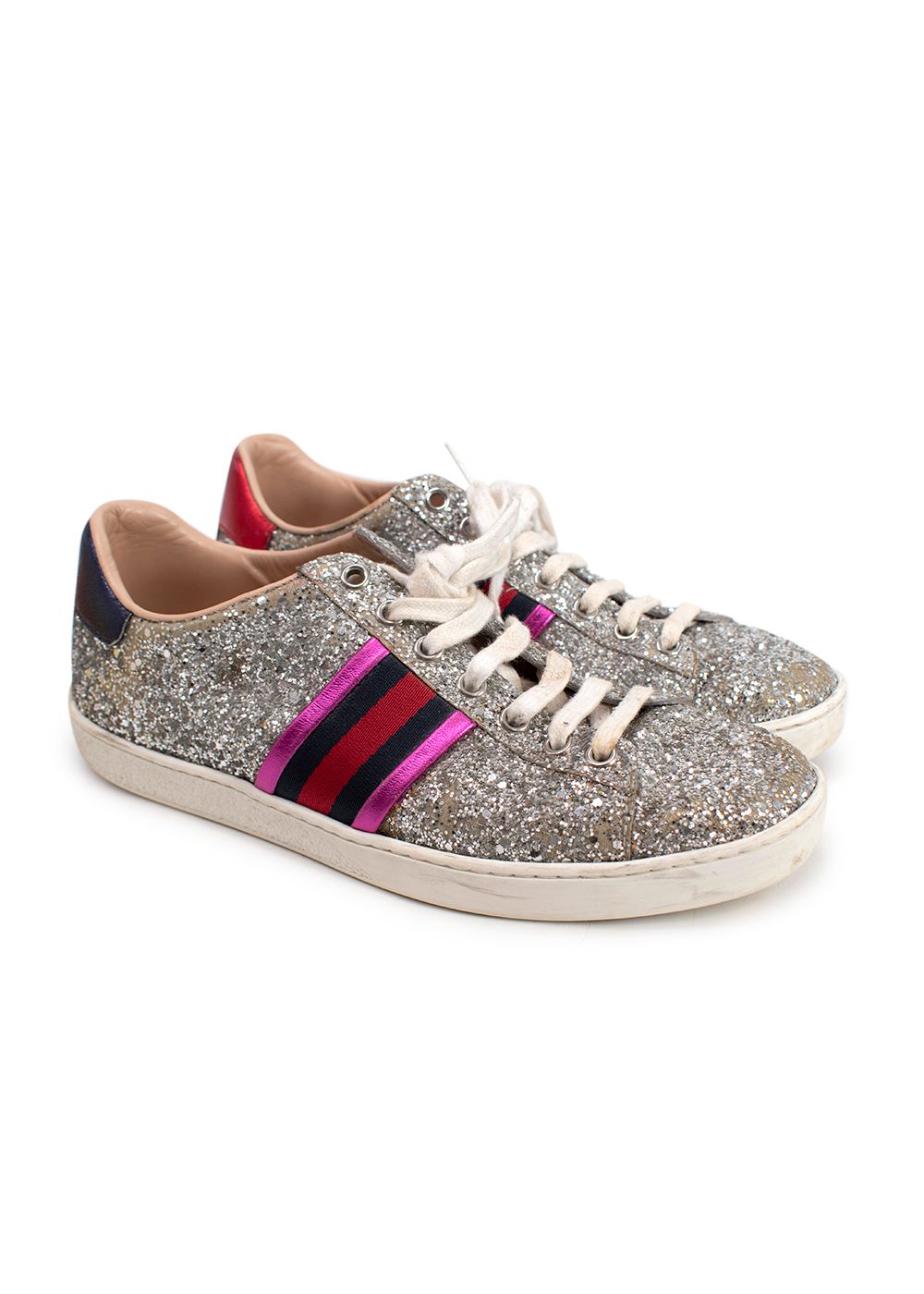 Gucci Silver Glitter Ace Sneakers Size 38