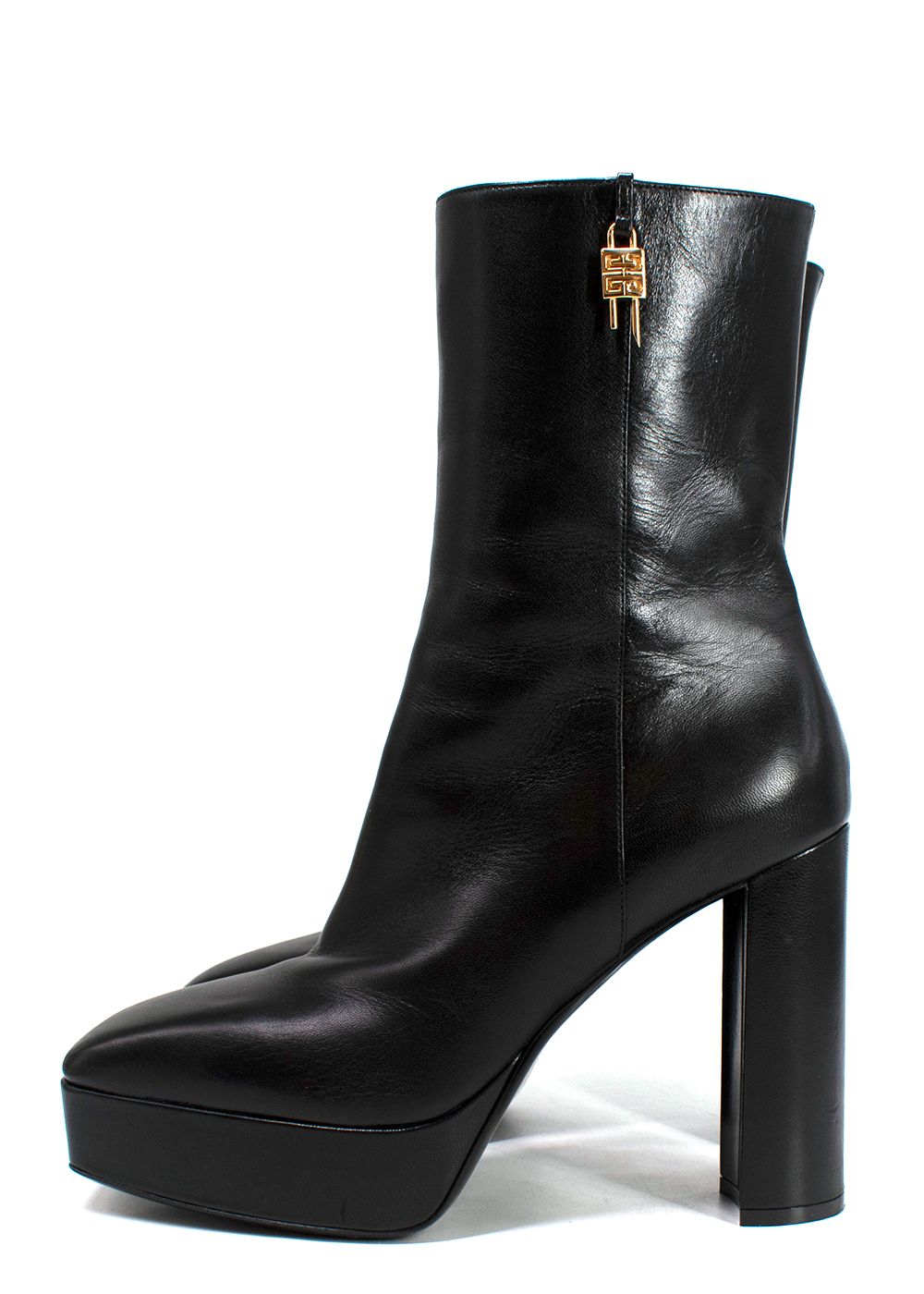 Givenchy Black Leather G-Lock Platform Boots 115 Size 375