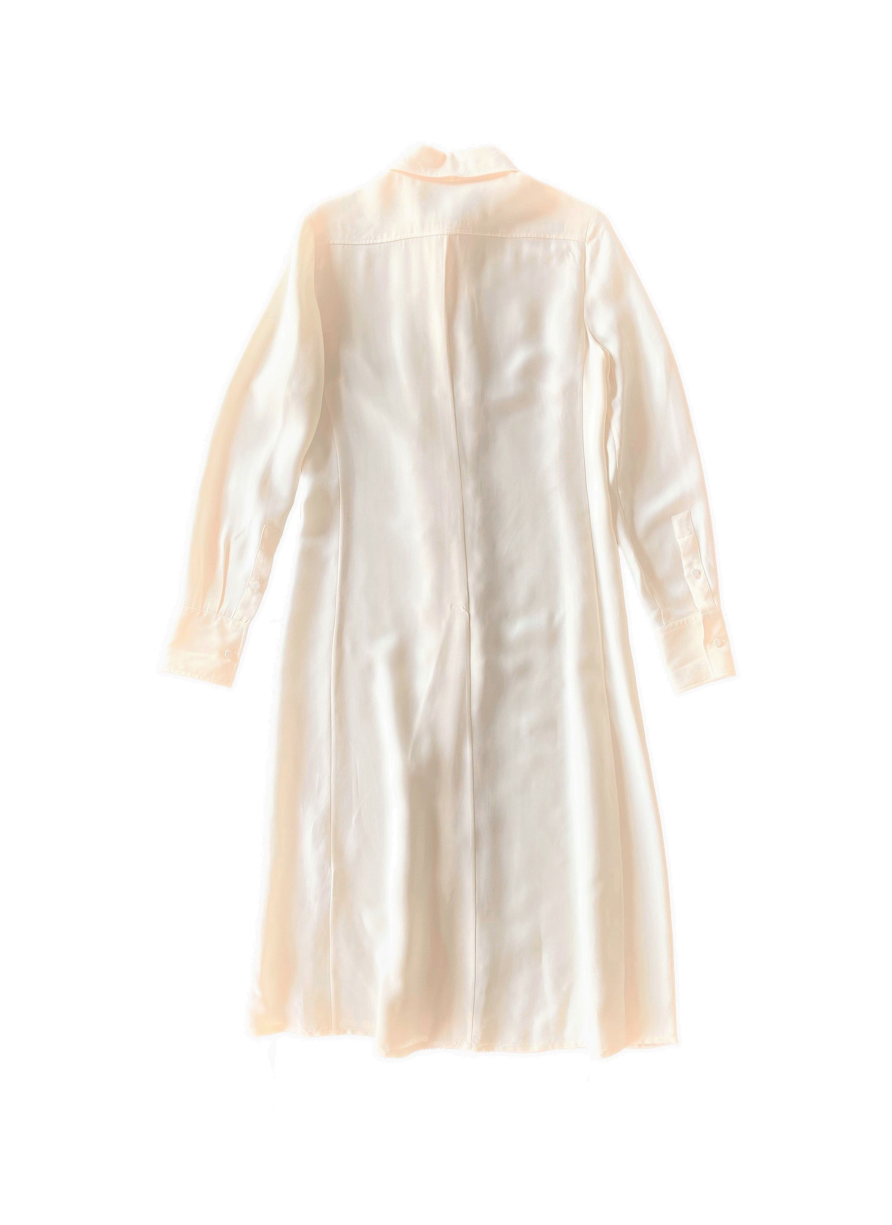 Preowned Valentino Cream Ruffled Pussy-bow midi Dress Size S viscose