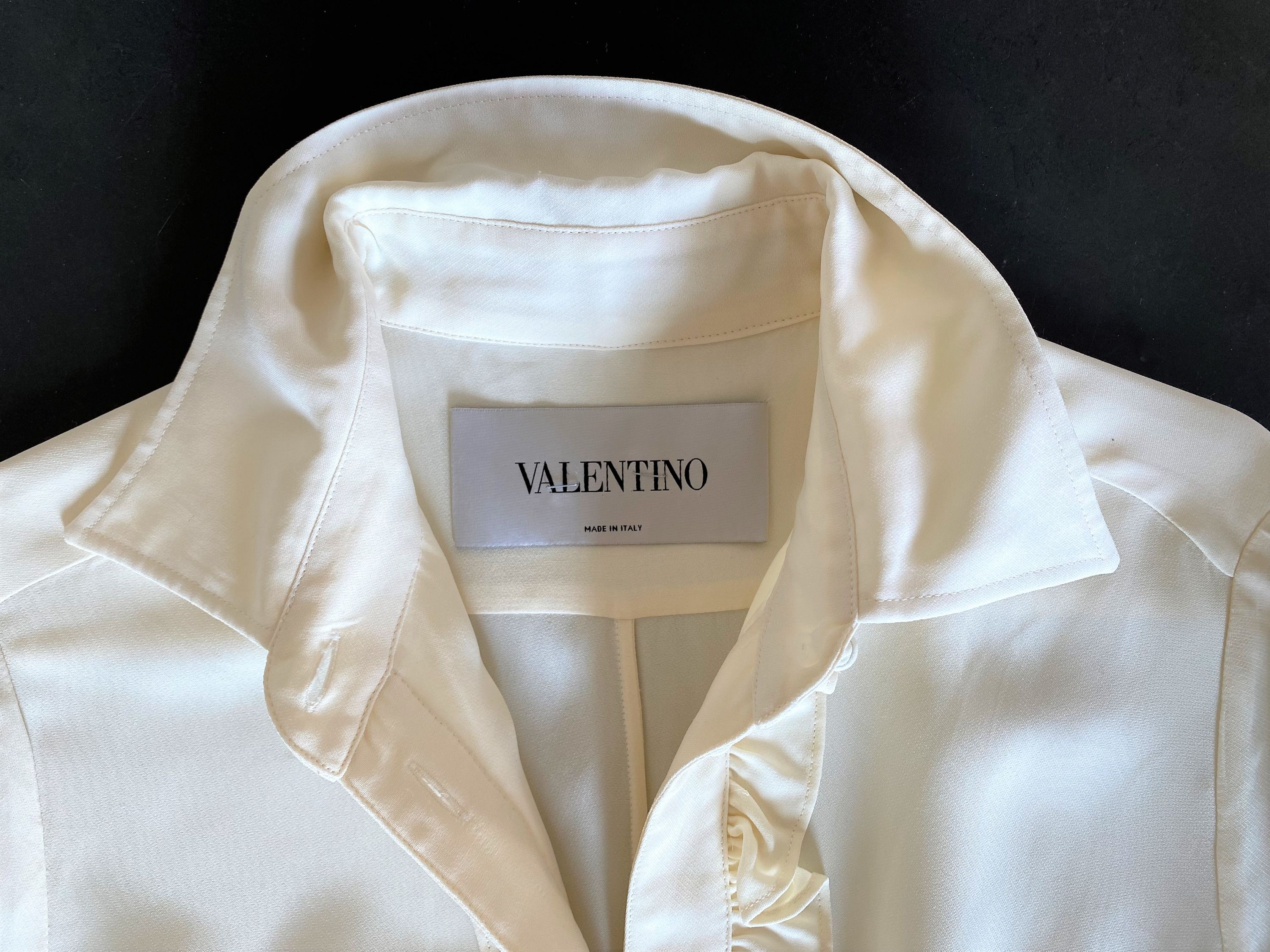 Preowned Valentino Cream Ruffled Pussy-bow midi Dress Size S viscose