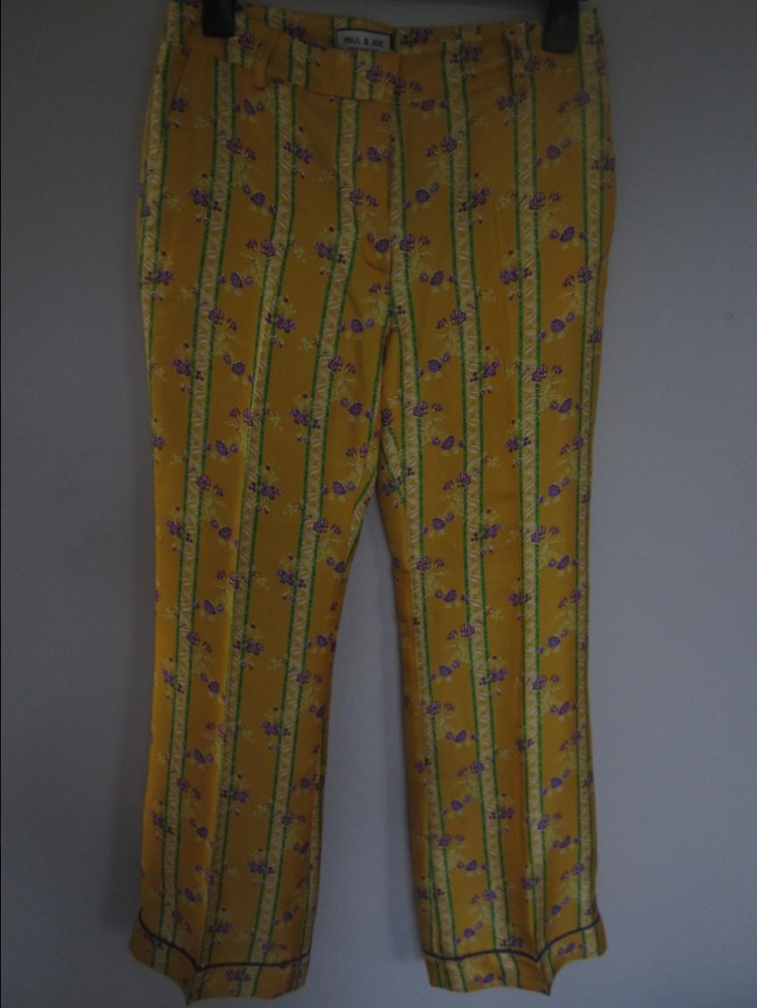 Paul  Joe yellow floral print cropped pants Size XS silk