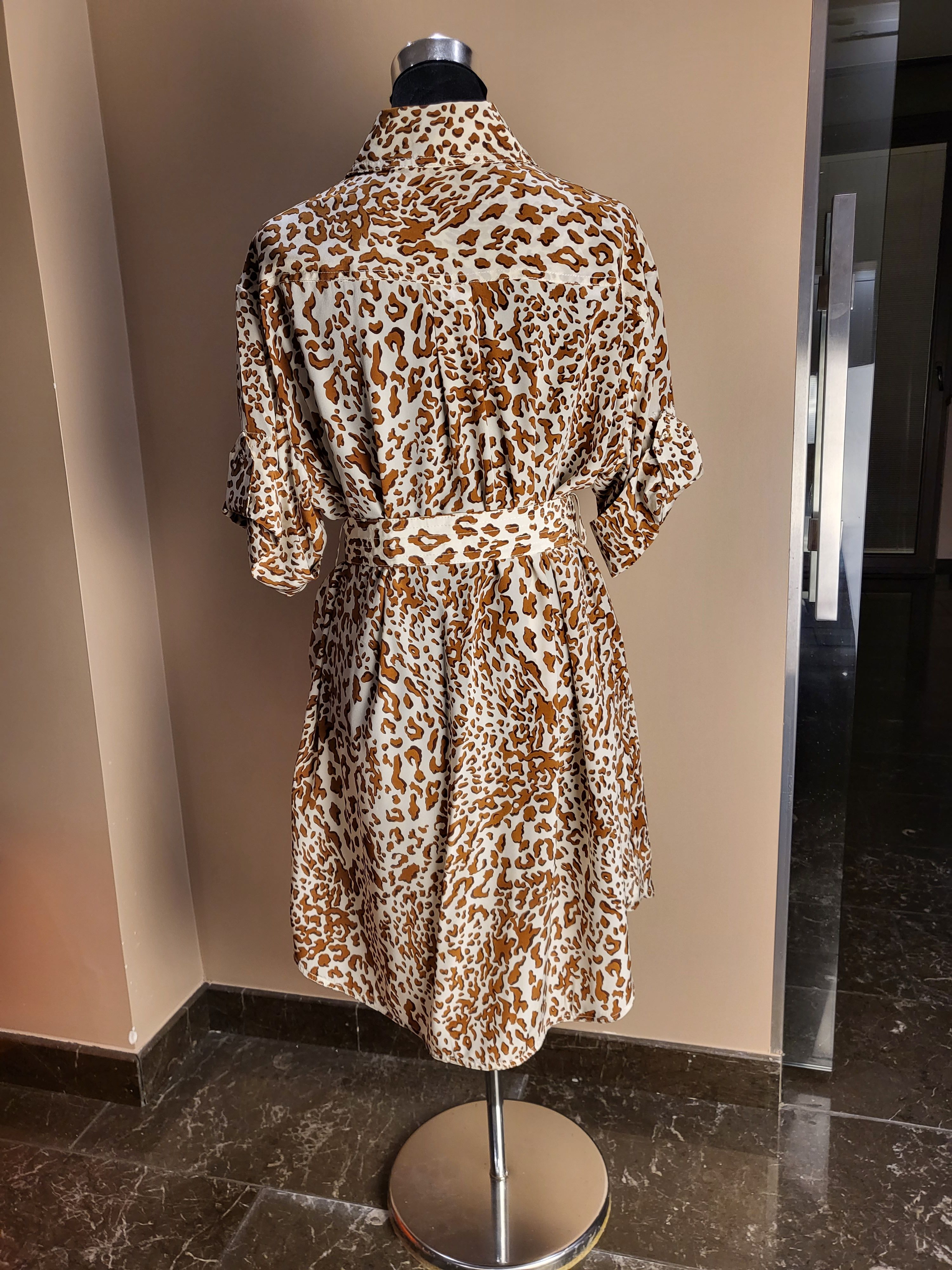 Preowned Zimmermann Animal Print Belted Utility Dress Size S Brown silk