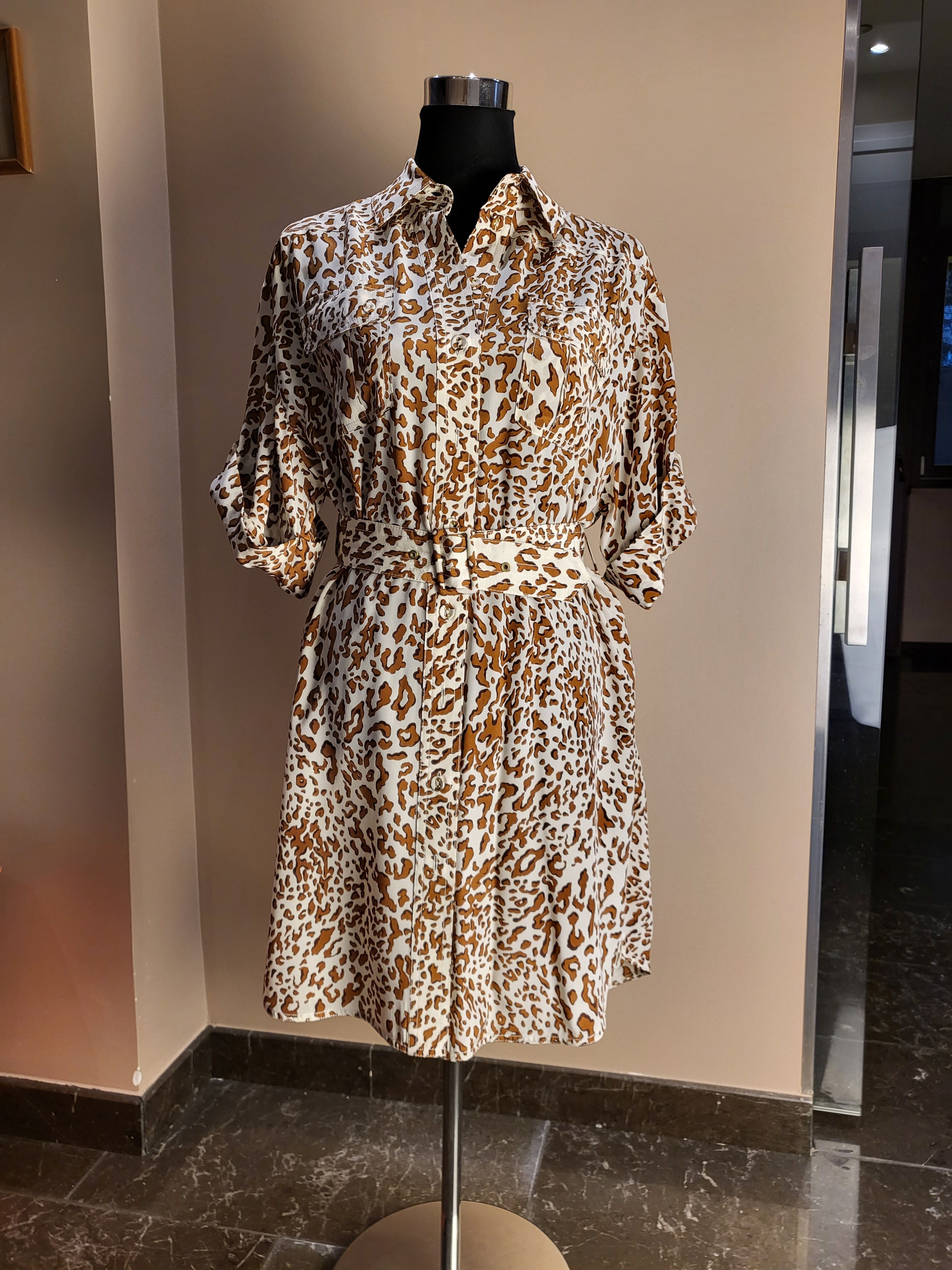 Preowned Zimmermann Animal Print Belted Utility Dress Size S Brown silk