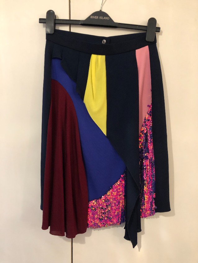 Peter Pilotto Patchwork Draped Silk Skirt Size S Multi-Coloured / Stripes