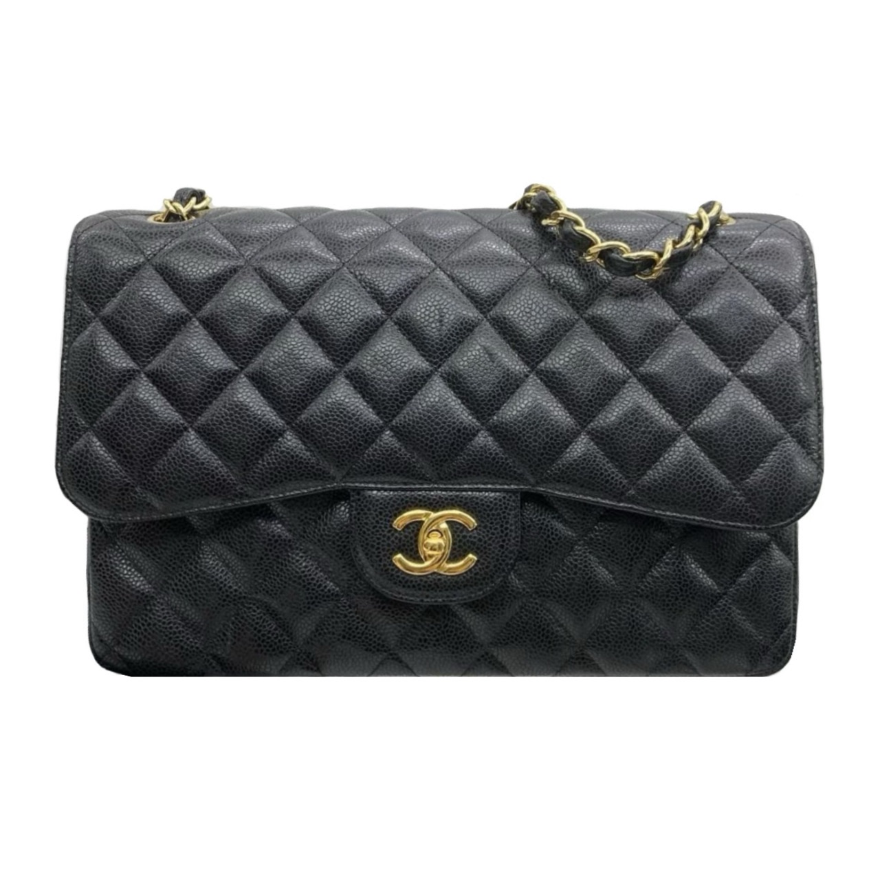 Preowned Chanel Black Caviar Leather Jumbo Double Flap Bag