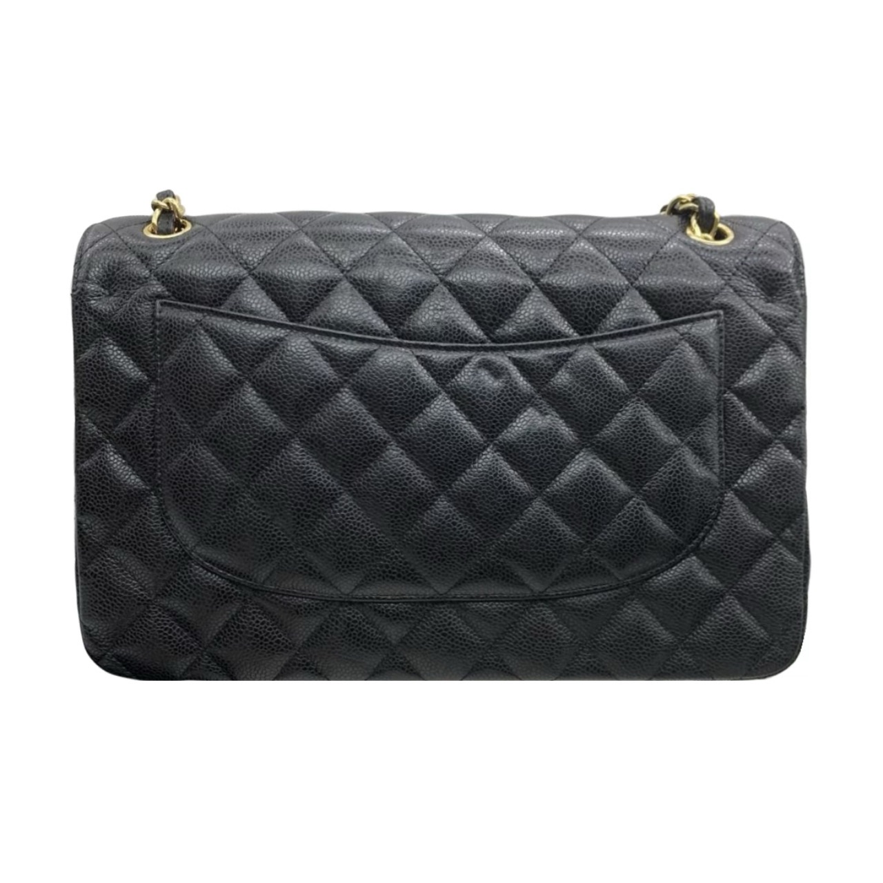 Preowned Chanel Black Caviar Leather Jumbo Double Flap Bag