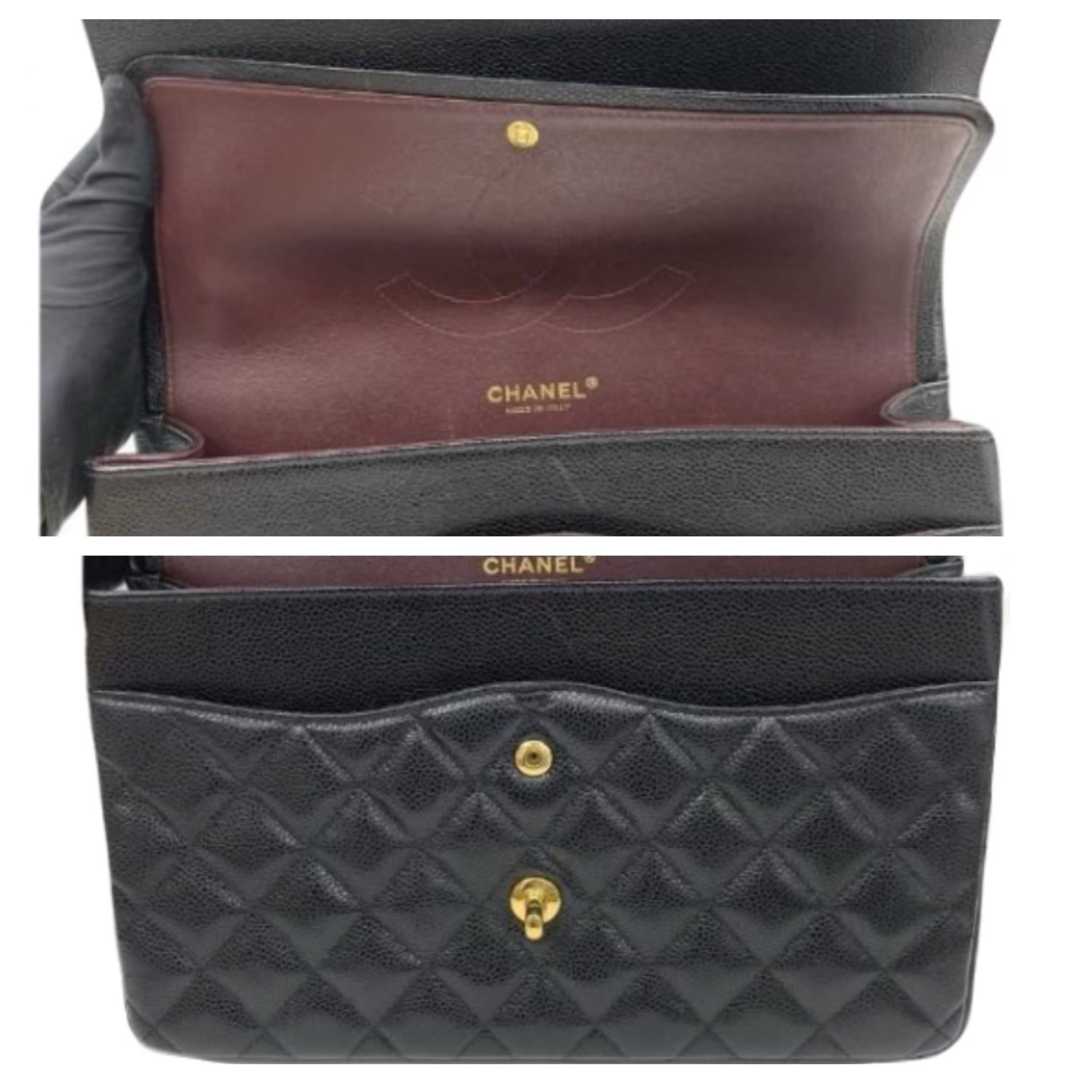 Preowned Chanel Black Caviar Leather Jumbo Double Flap Bag