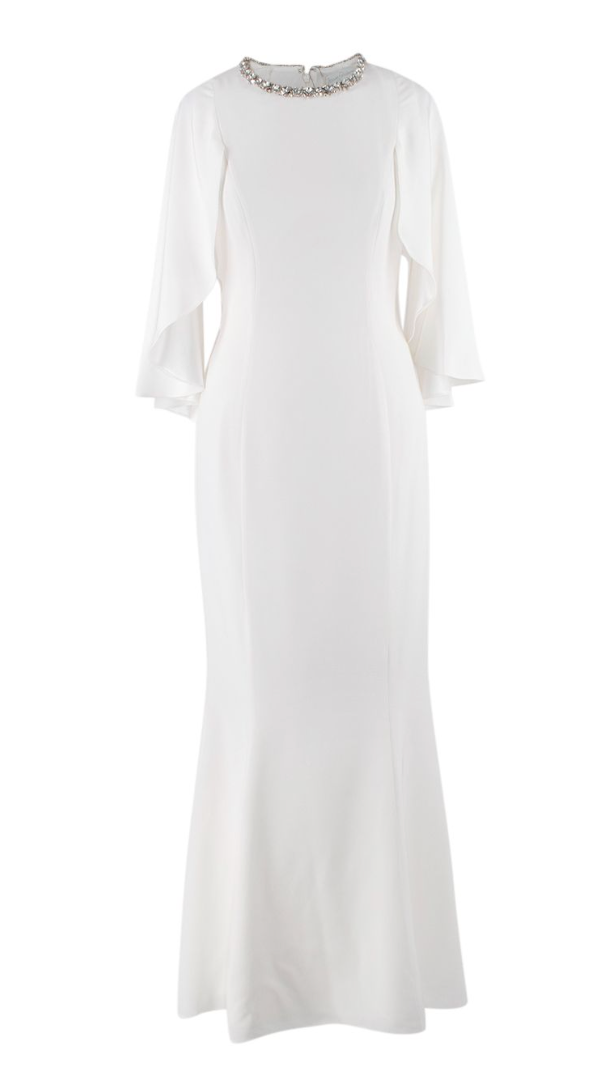 Jenny Packham Ivory Crystal Embellished Lotus Cape Gown Size XXS polyester