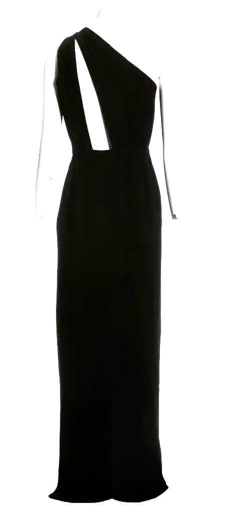 Saint Laurent Black One Shoulder Maxi Dress Size M acetate/viscose/silk