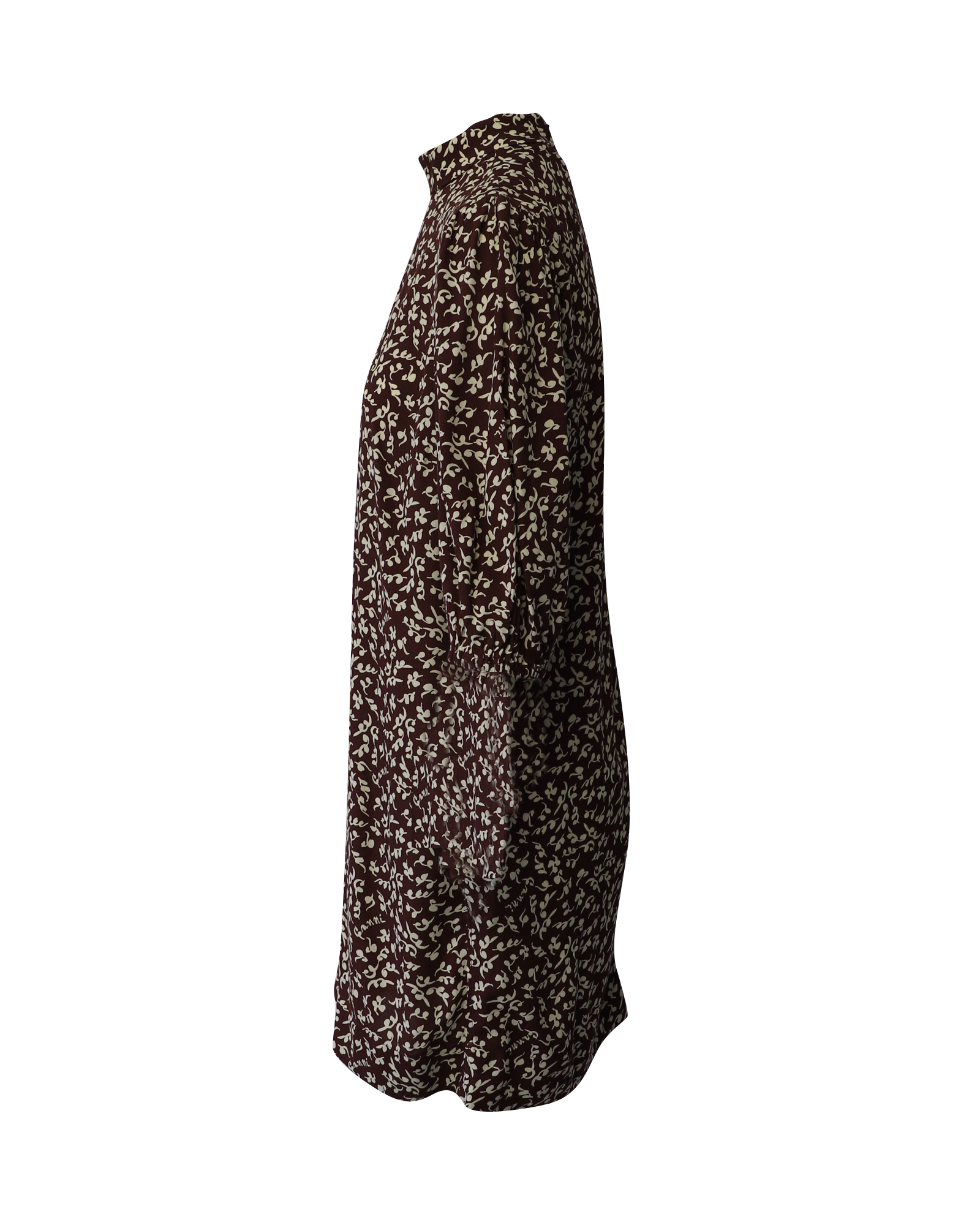 Preowned Ganni Foliage-Printed Brown Mini Dress Size 40 brown print cellulose fibre/viscose