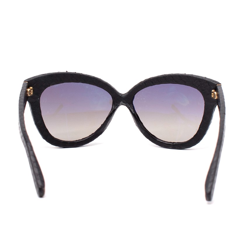 Preowned Linda Farrow Black Snakeskin Cat Eye Sunglasses acetate