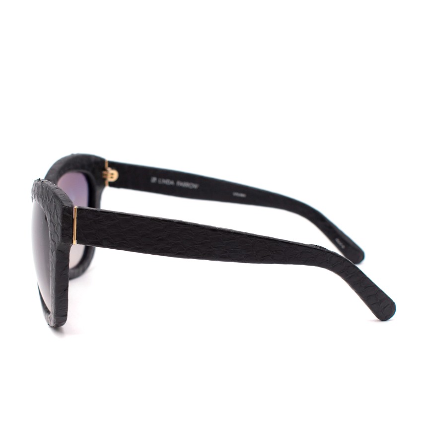 Preowned Linda Farrow Black Snakeskin Cat Eye Sunglasses acetate