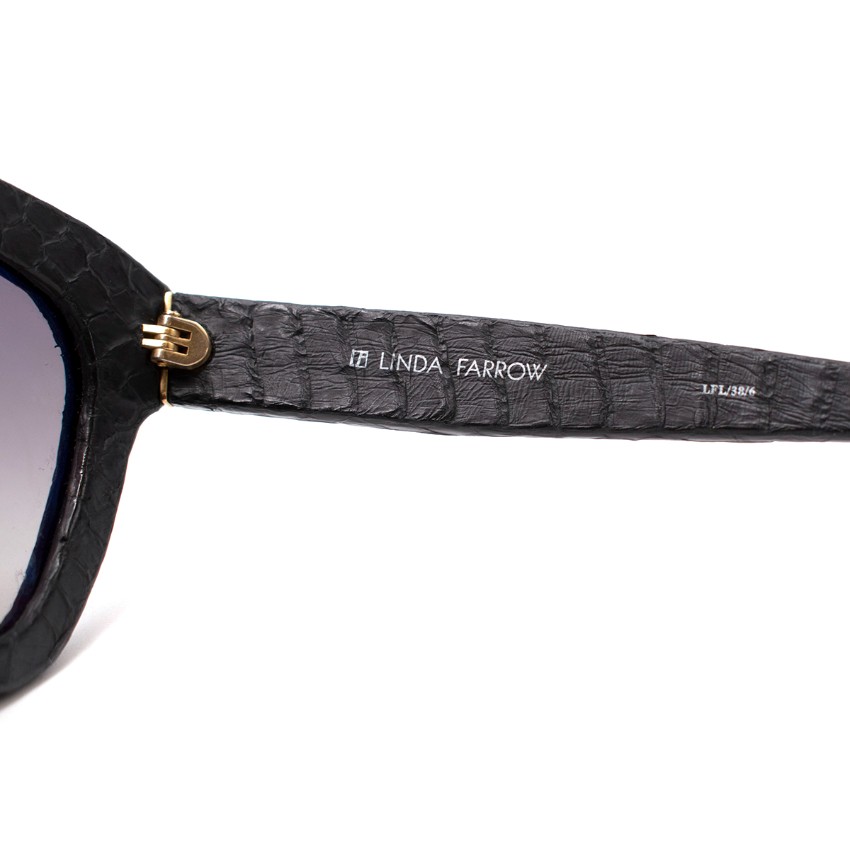 Preowned Linda Farrow Black Snakeskin Cat Eye Sunglasses acetate