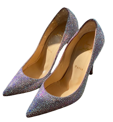 Preowned Christian Louboutin Crystal Embellished Kate Heels Size 36 Silver leather/swarovski