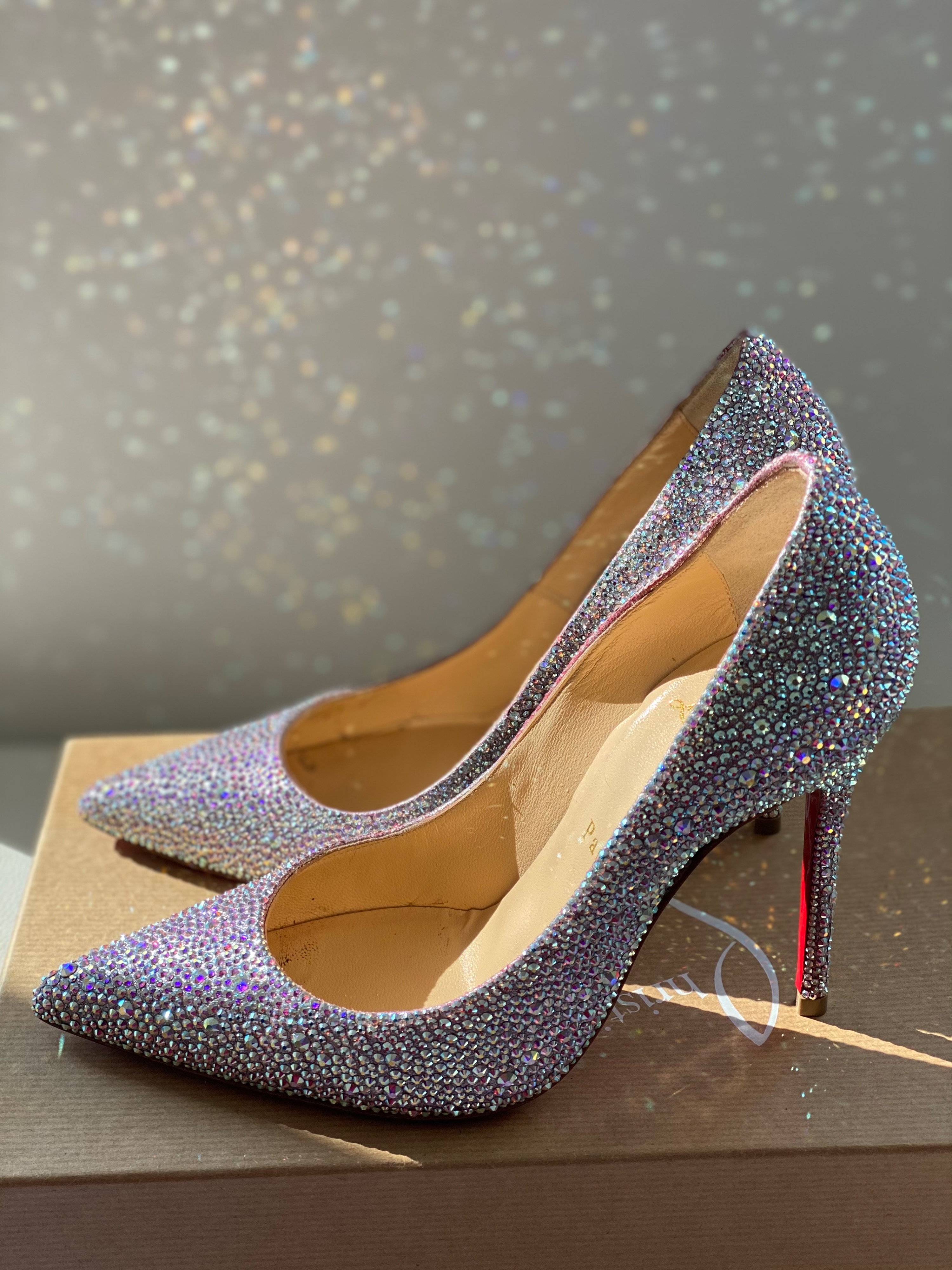 Preowned Christian Louboutin Crystal Embellished Kate Heels Size 36 Silver leather/swarovski