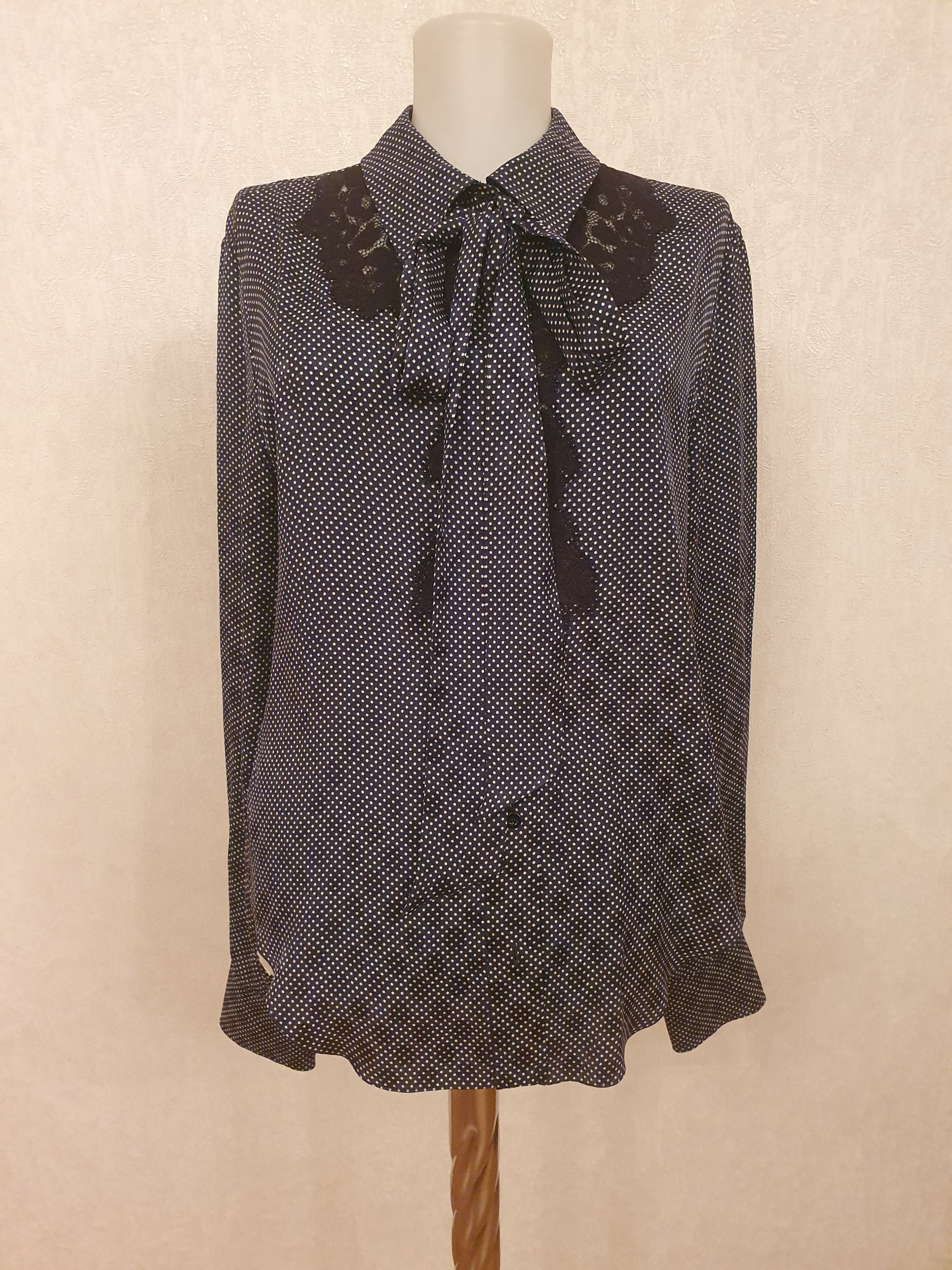 Preowned Chloe Black Silk Crepe Polka Dot Blouse Size L