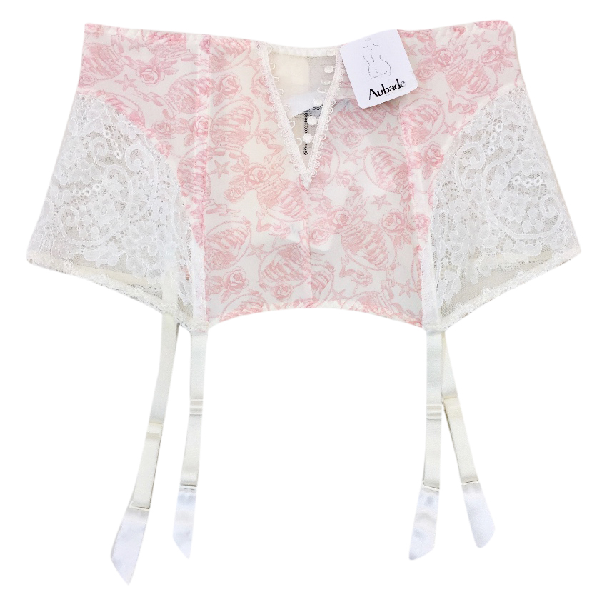 Aubade Leavers Lace Rose Waist Cincher Suspender Belt Size S Cream