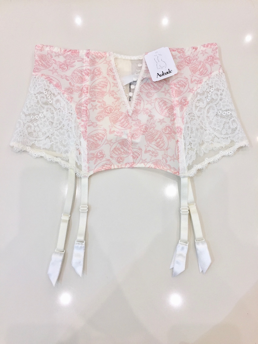 Aubade Leavers Lace Rose Waist Cincher Suspender Belt Size S Cream